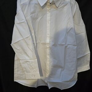 Roaman's Womens White Button-Front Dress Shirt